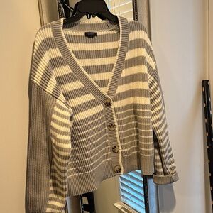 Halogen Gray & white Striped V-Neck Button Cardigan size large